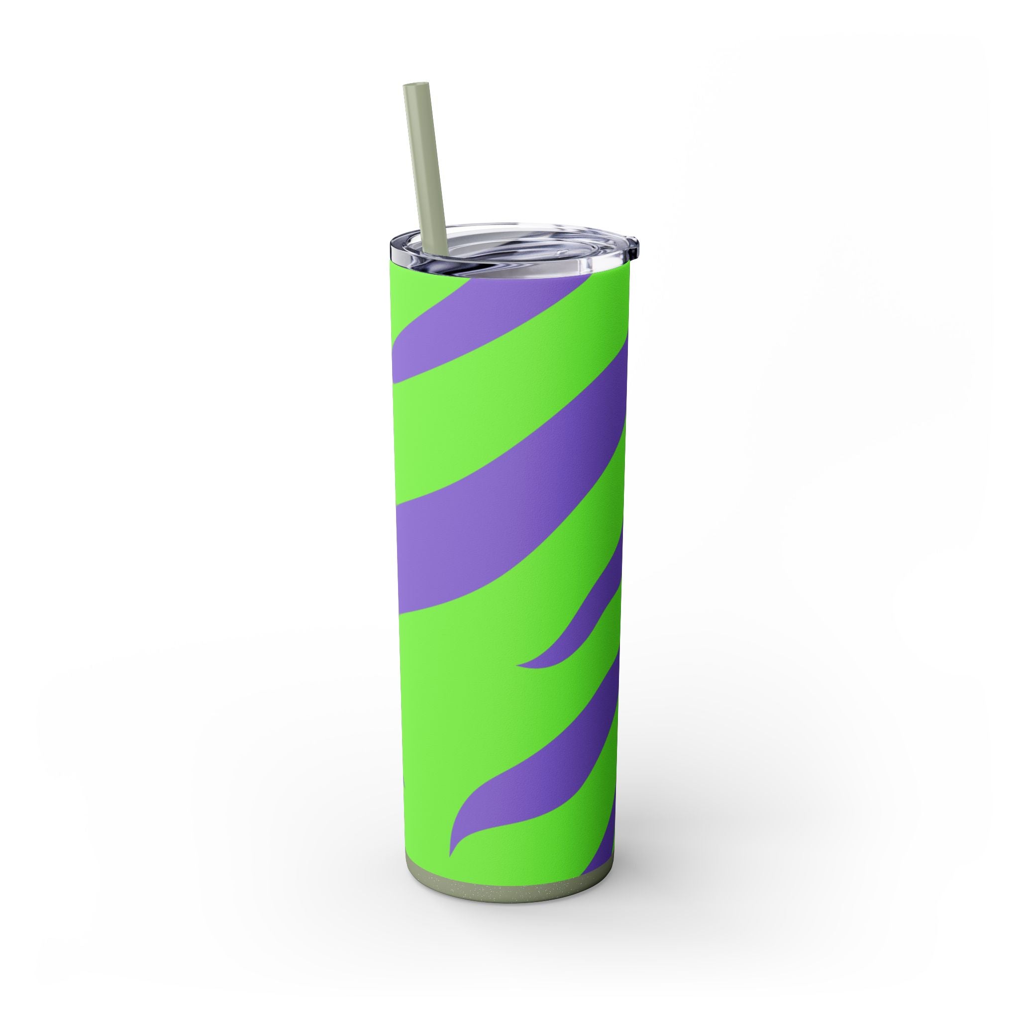 Tyrannosaurus Print Green and Purple Skinny Tumbler with Straw, 20oz, Artsulli - Art is Long, Life is Short, Mug, , , , , , , 