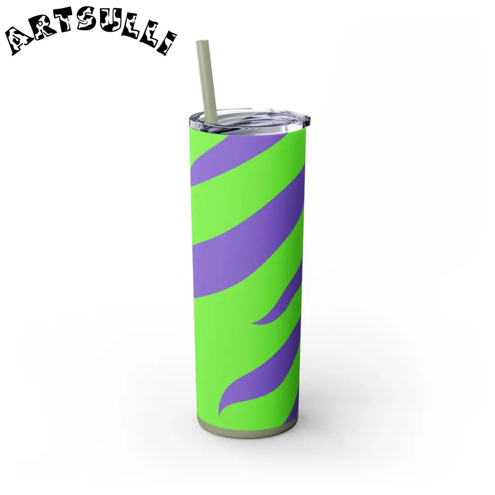JAKKOUTTHEBXX Tyrannosaurus Print Green and Purple Skinny Tumbler