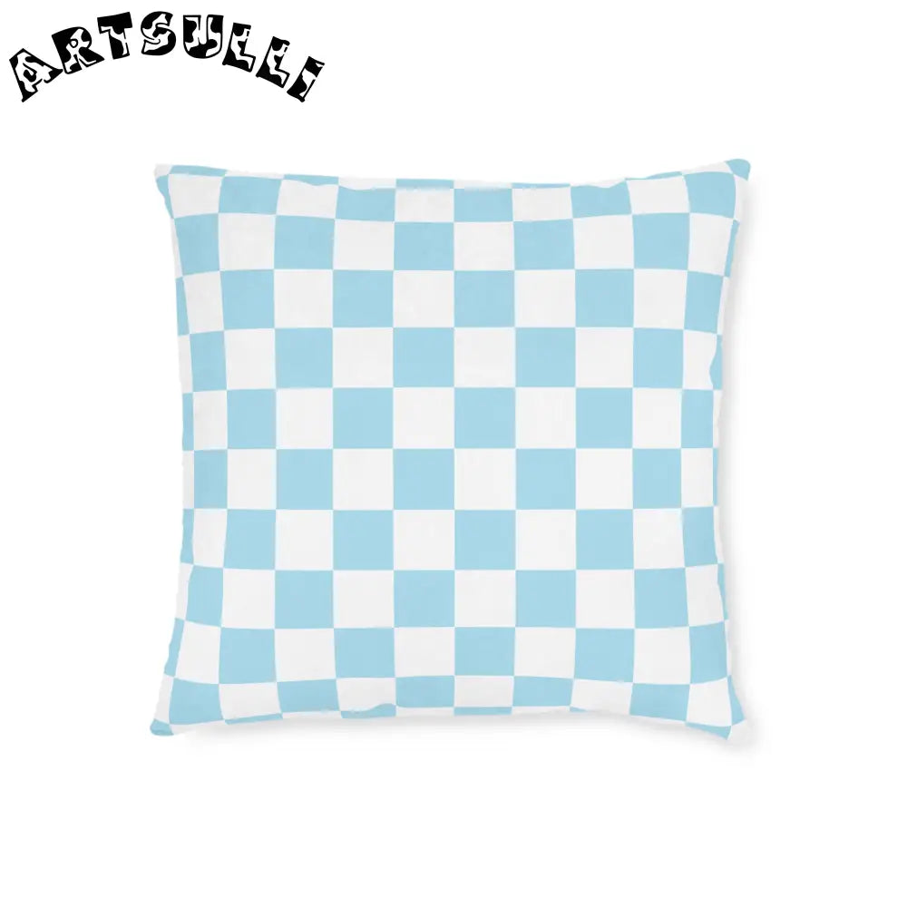 JAKKOUTTHEBXX Checkerboard Sky Blue Square Pillow JAKKOUTTHEBXX