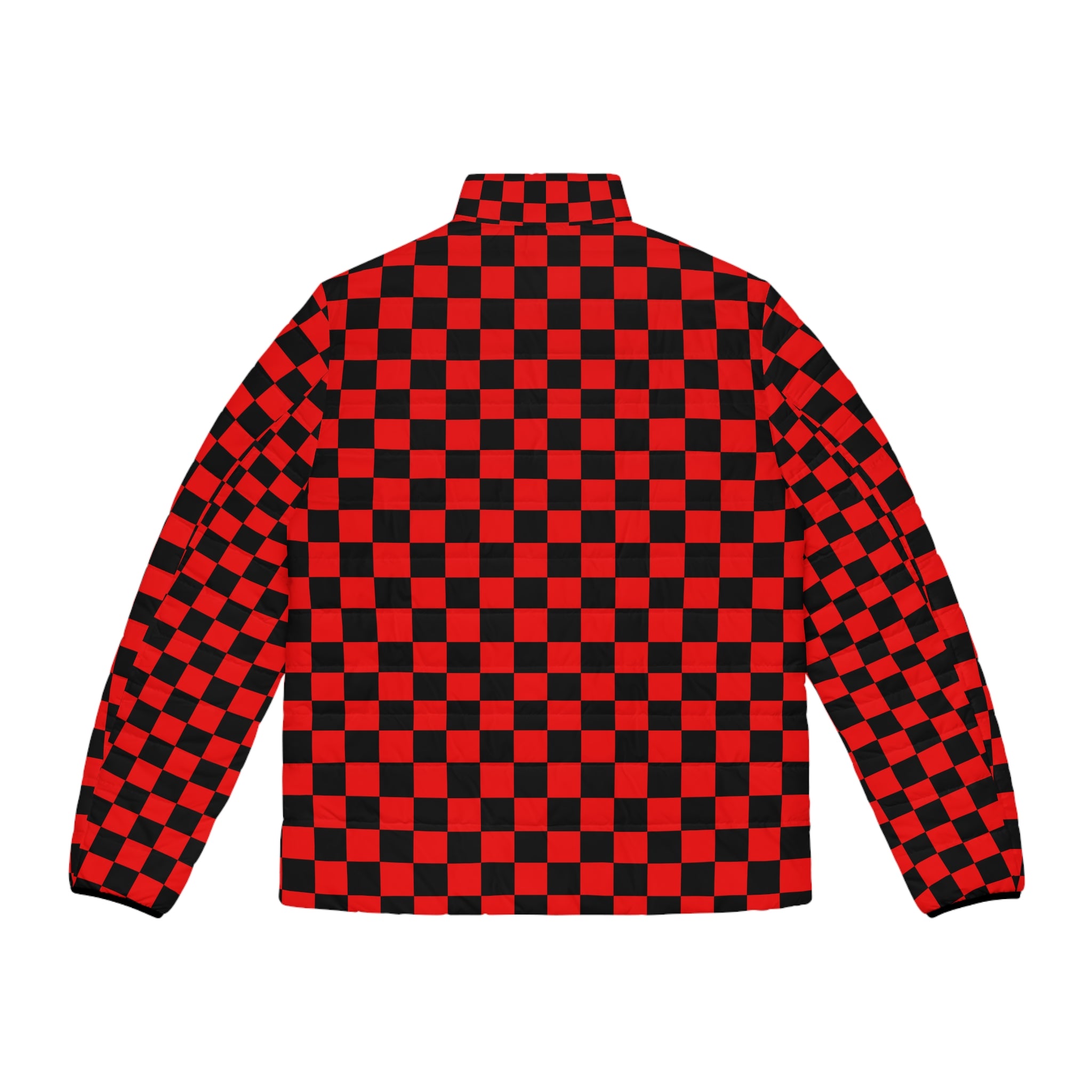 Checkerboard Red and Black Men's Puffer Jacket (AOP), Artsulli - Art is Long, Life is Short, All Over Prints, , , , , , , 