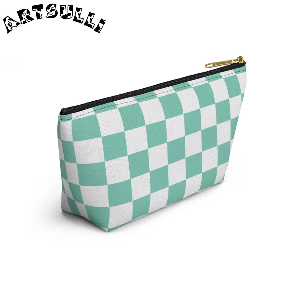 JAKKOUTTHEBXX Checkerboard Light Green Accessory Pouch w T-bottom