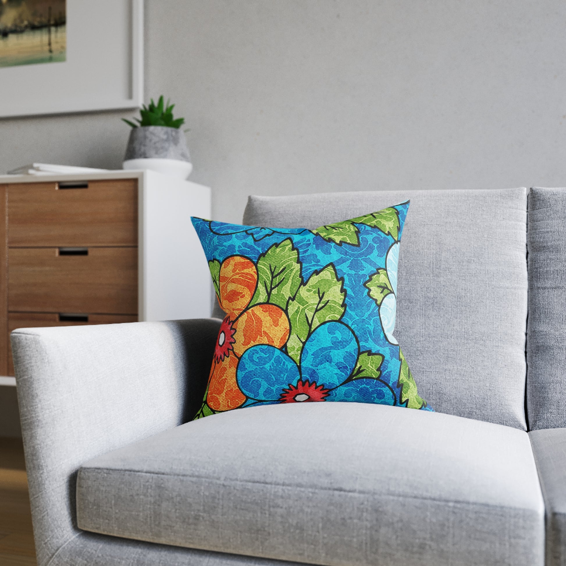 Blue Orange Groovy Square Pillow, Artsulli - Art is Long, Life is Short, Home Decor, , , , , , , 