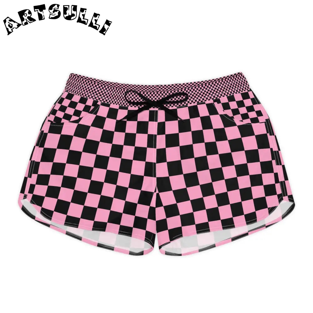 JAKKOUTTHEBXX Checkerboard Black and Pink Women’s Casual Shorts