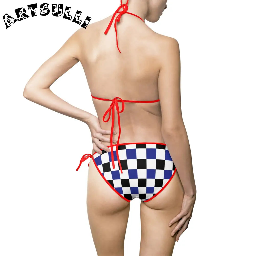 JAKKOUTTHEBXX Checkerboard Blue White and Black Women’s Bikini