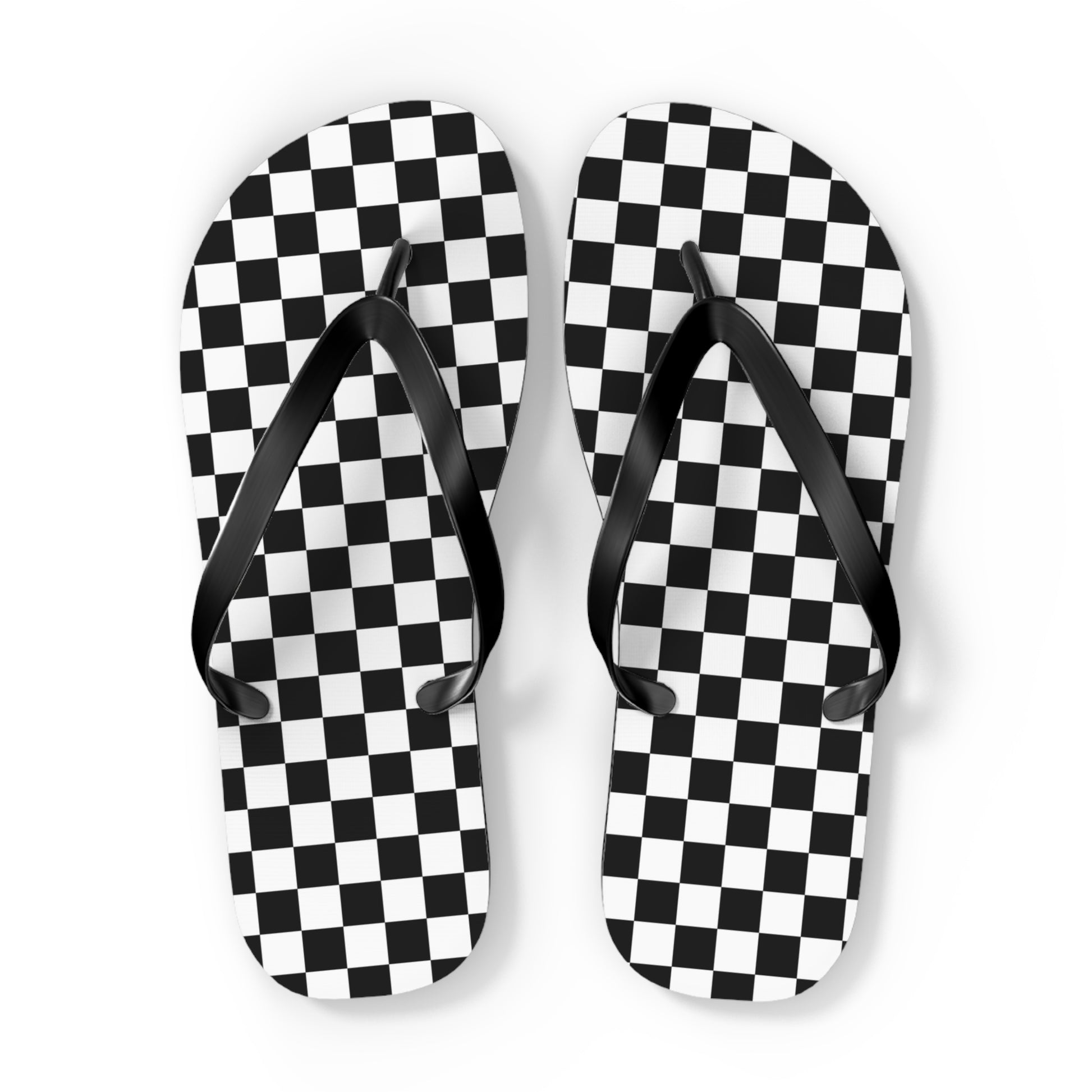 Checkerboard White and Black Flip Flops, Artsulli - Art is Long, Life is Short, Shoes, Size, XL, Color, Black sole, , , 91848751028831368259