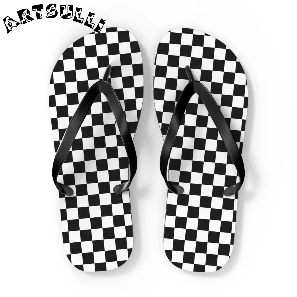 JAKKOUTTHEBXX Checkerboard White and Black Flip Flops JAKKOUTTHEBXX