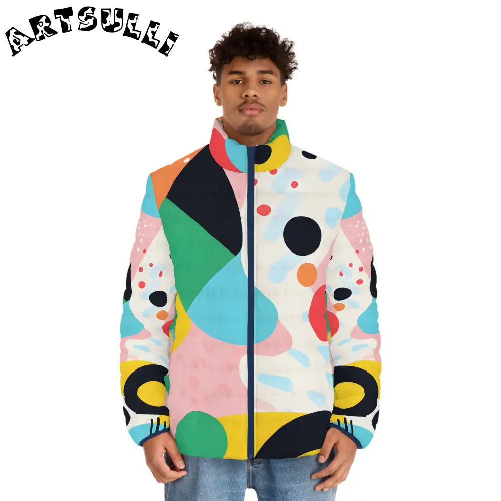 JAKKOUTTHEBXX Colorful Abstract Shapes Men’s Puffer Jacket (AOP)