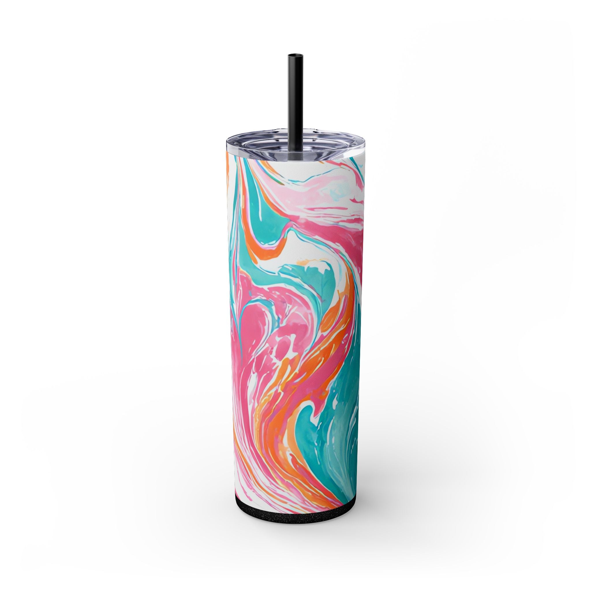 Liquid Pastel Spill Multi-Color Skinny Tumbler with Straw, 20oz, Artsulli - Art is Long, Life is Short, Mug, Finish, Glossy, Color, Glitter Black, Size, 20oz, 15268526414651883802