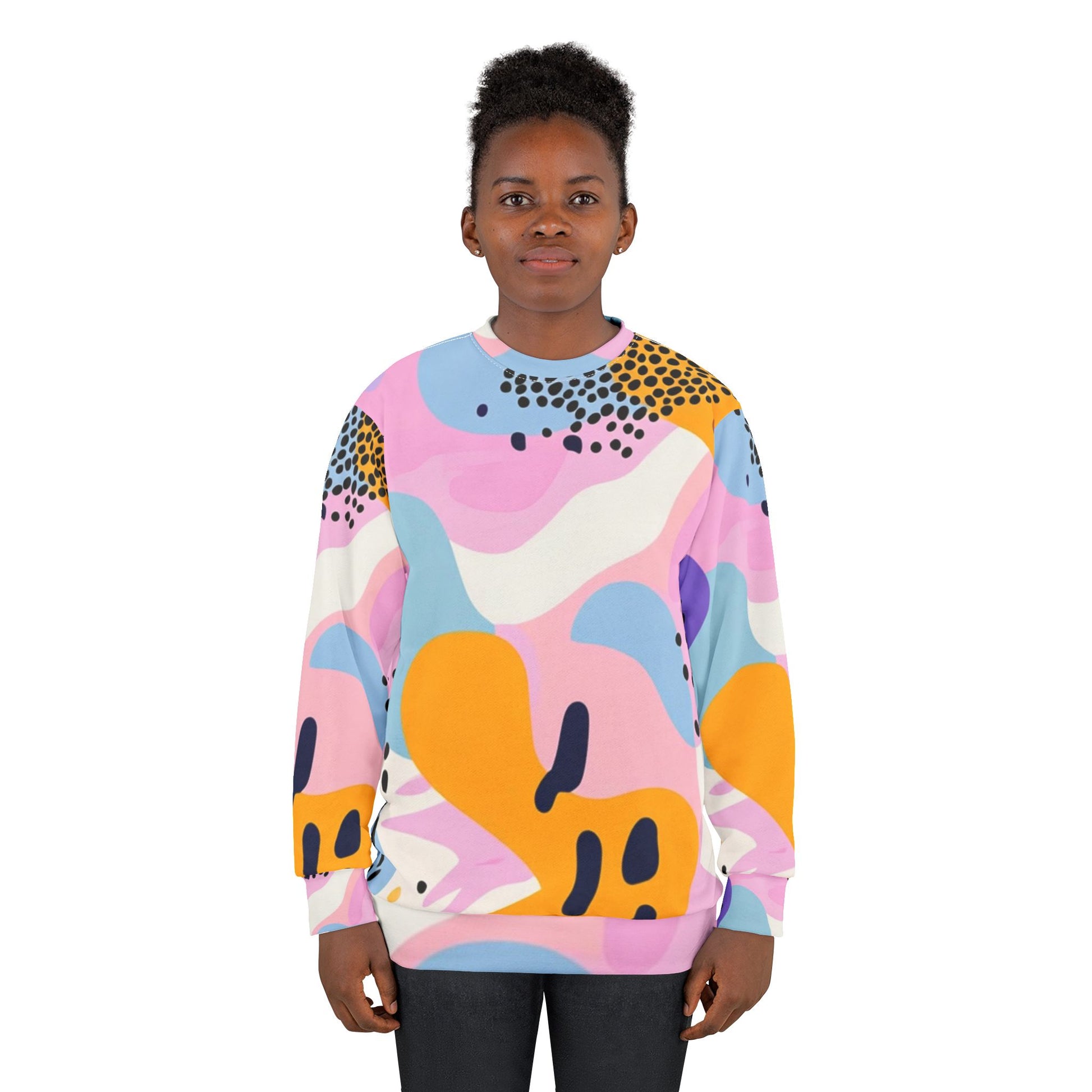 Colorful Abstract Dots and Shapes Unisex Sweatshirt (AOP), Artsulli - Art is Long, Life is Short, All Over Prints, , , , , , , 