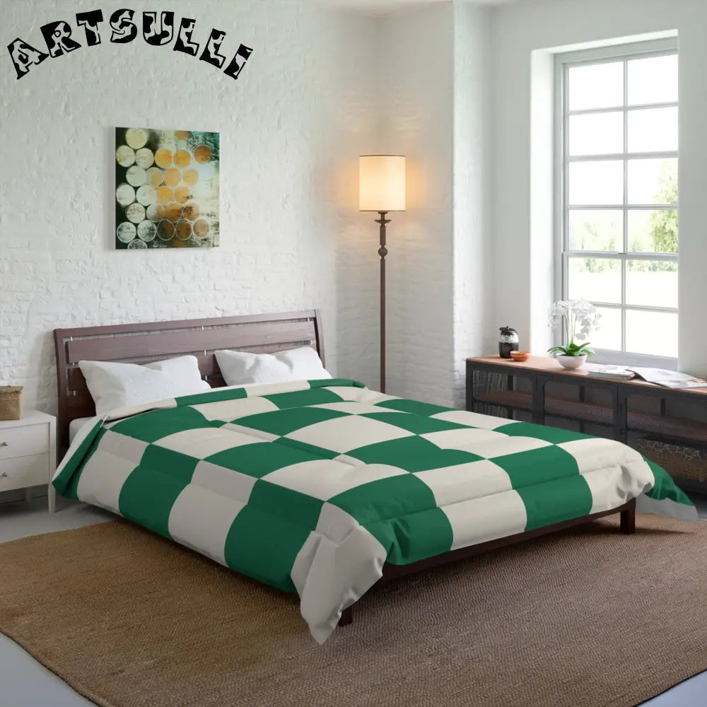 JAKKOUTTHEBXX Checkerboard Dark Green Comforter JAKKOUTTHEBXX