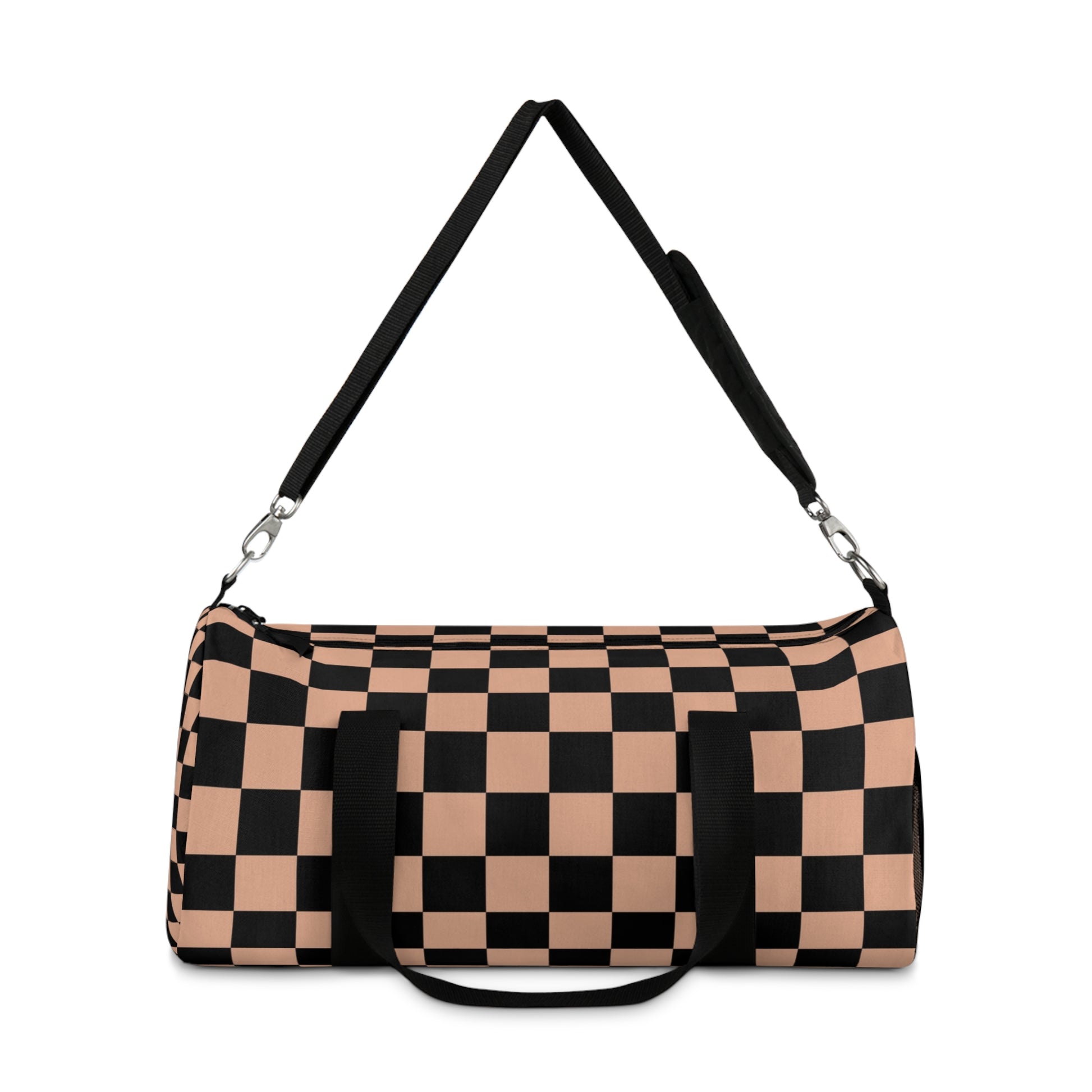 Checkerboard Soft Orange and Black Duffel Bag, Artsulli - Art is Long, Life is Short, Bags, , , , , , , 