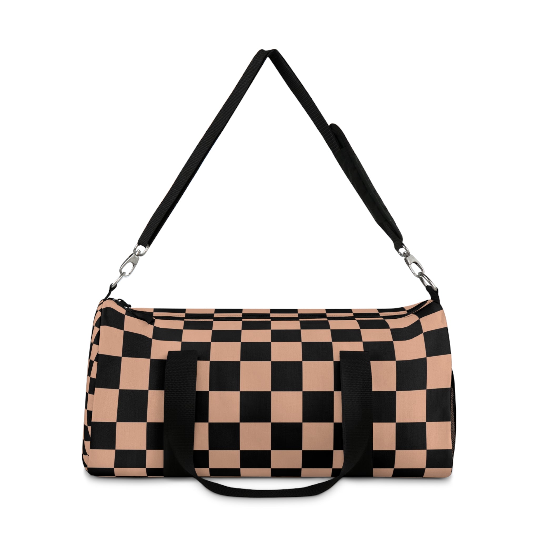 Checkerboard Soft Orange and Black Duffel Bag, Artsulli - Art is Long, Life is Short, Bags, , , , , , , 