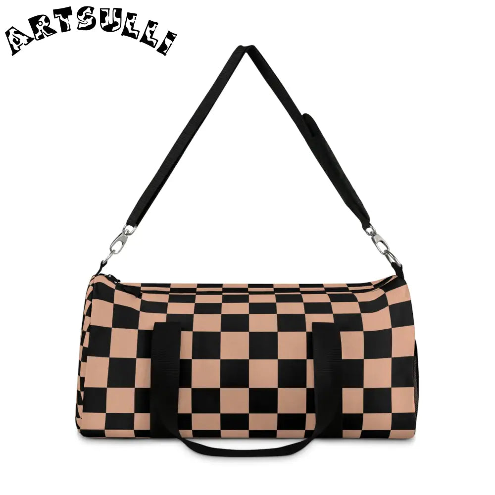 JAKKOUTTHEBXX Checkerboard Soft Orange and Black Duffel Bag