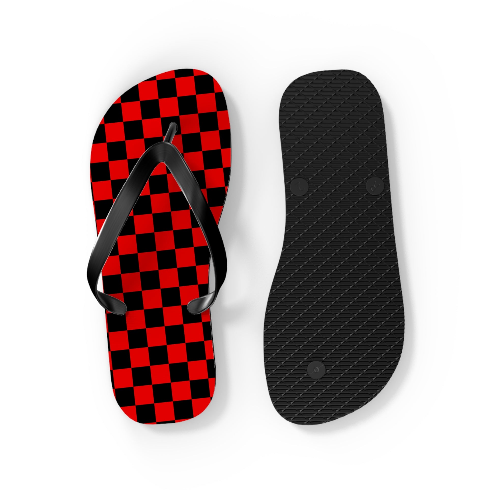 Checkerboard Red and Black Flip Flops, Artsulli - Art is Long, Life is Short, Shoes, , , , , , , 