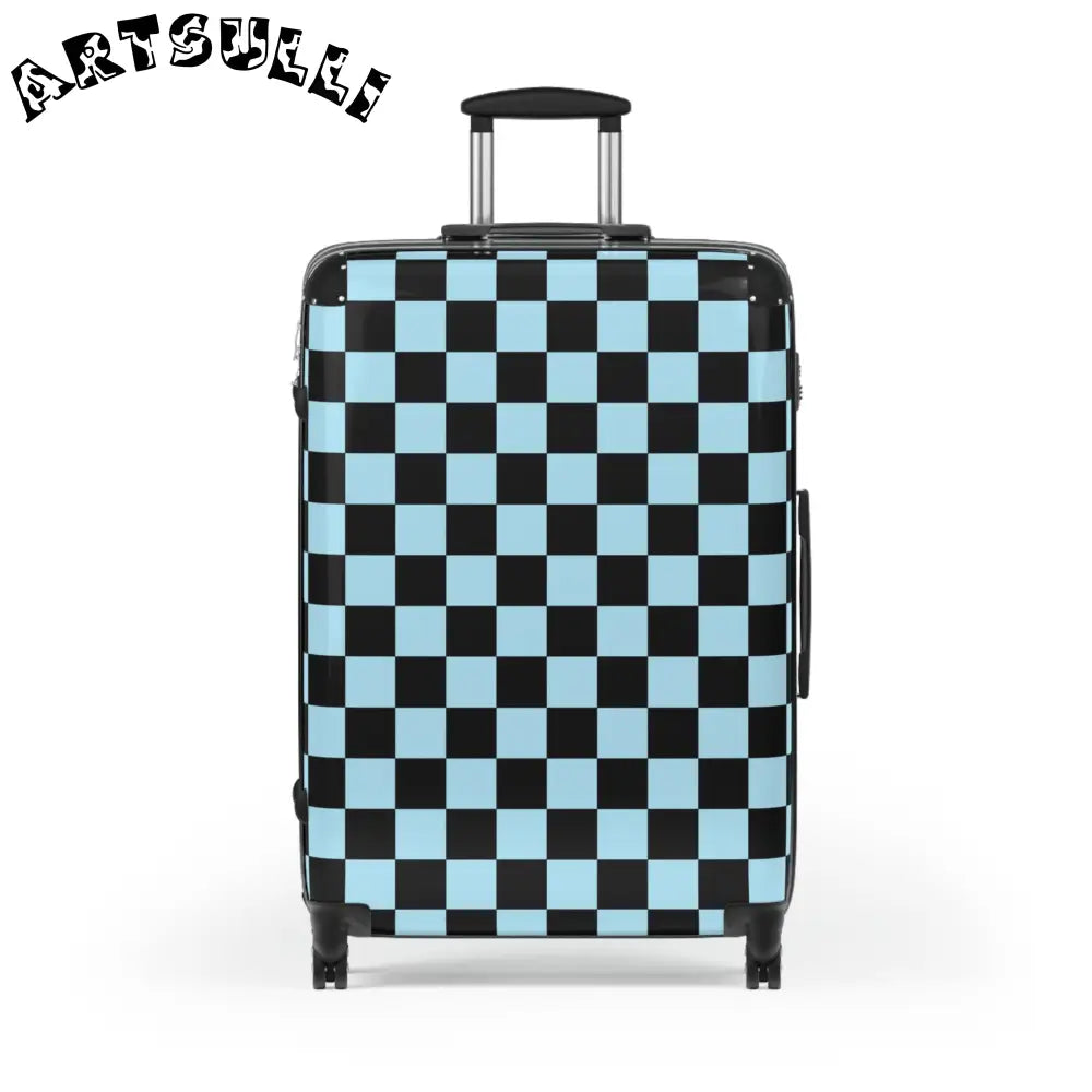 JAKKOUTTHEBXX Checkerboard Black and Blue Suitcase JAKKOUTTHEBXX