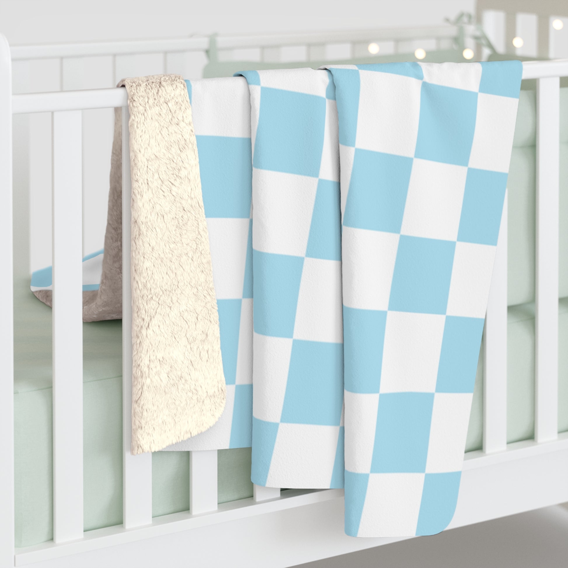 Checkerboard Sky Blue Sherpa Fleece Blanket, Artsulli - Art is Long, Life is Short, Home Decor, , , , , , , 