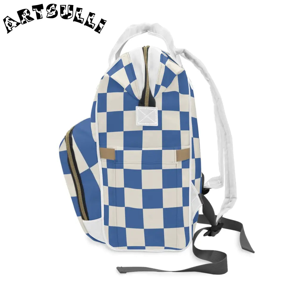 JAKKOUTTHEBXX Checkerboard Blue Multifunctional Diaper Backpack