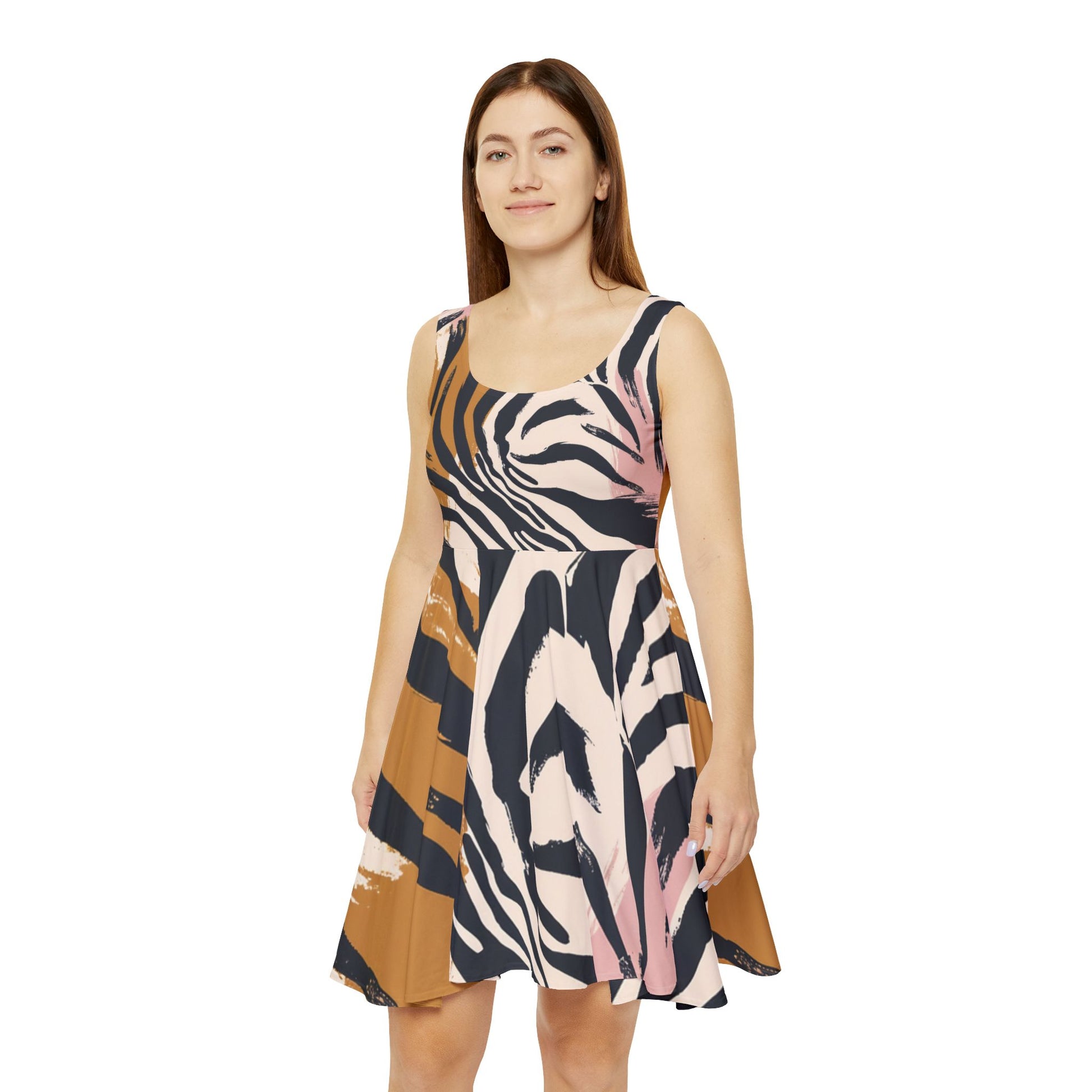 Beige Zebra Jungle Flats Women's Skater Dress (AOP), Artsulli - Art is Long, Life is Short, All Over Prints, , , , , , , 