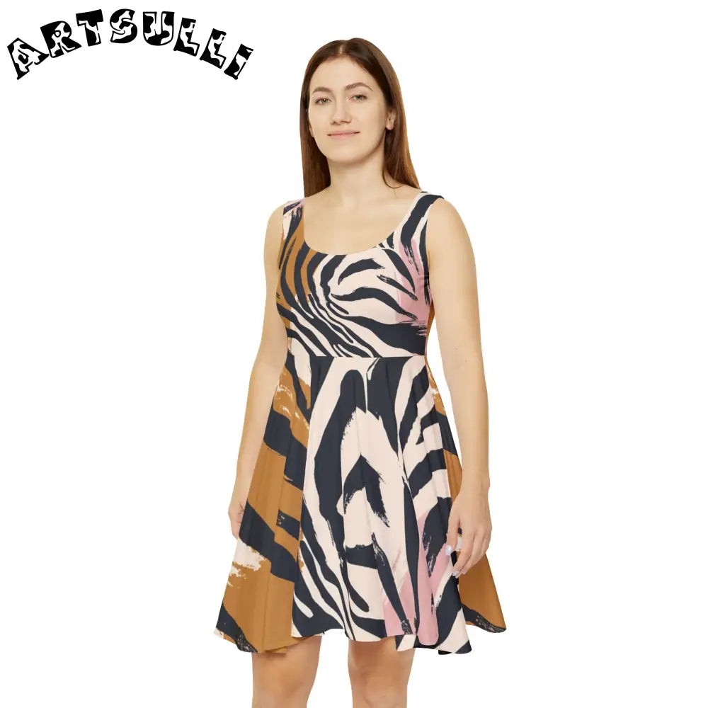 JAKKOUTTHEBXX Abstract Animal Print Sleeveless Skater Dress