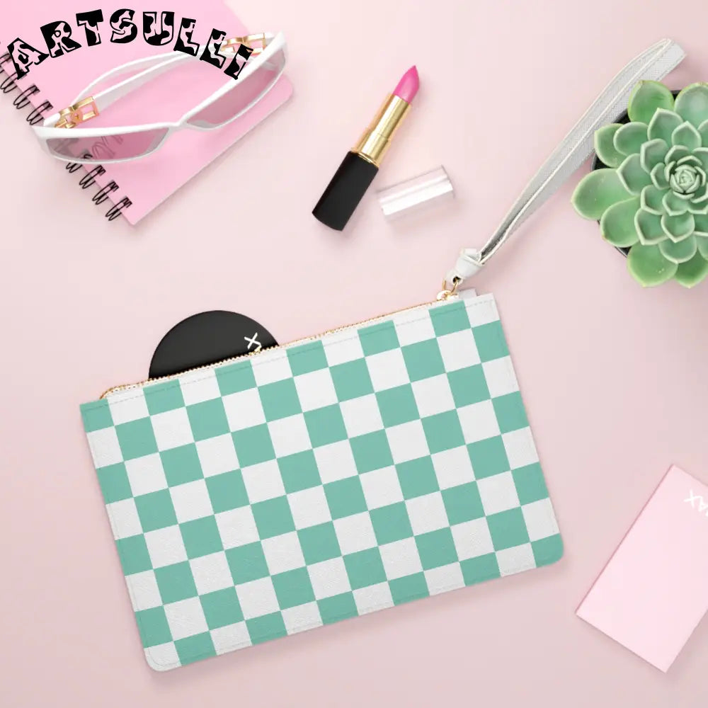 JAKKOUTTHEBXX Checkerboard Light Green Clutch Bag JAKKOUTTHEBXX
