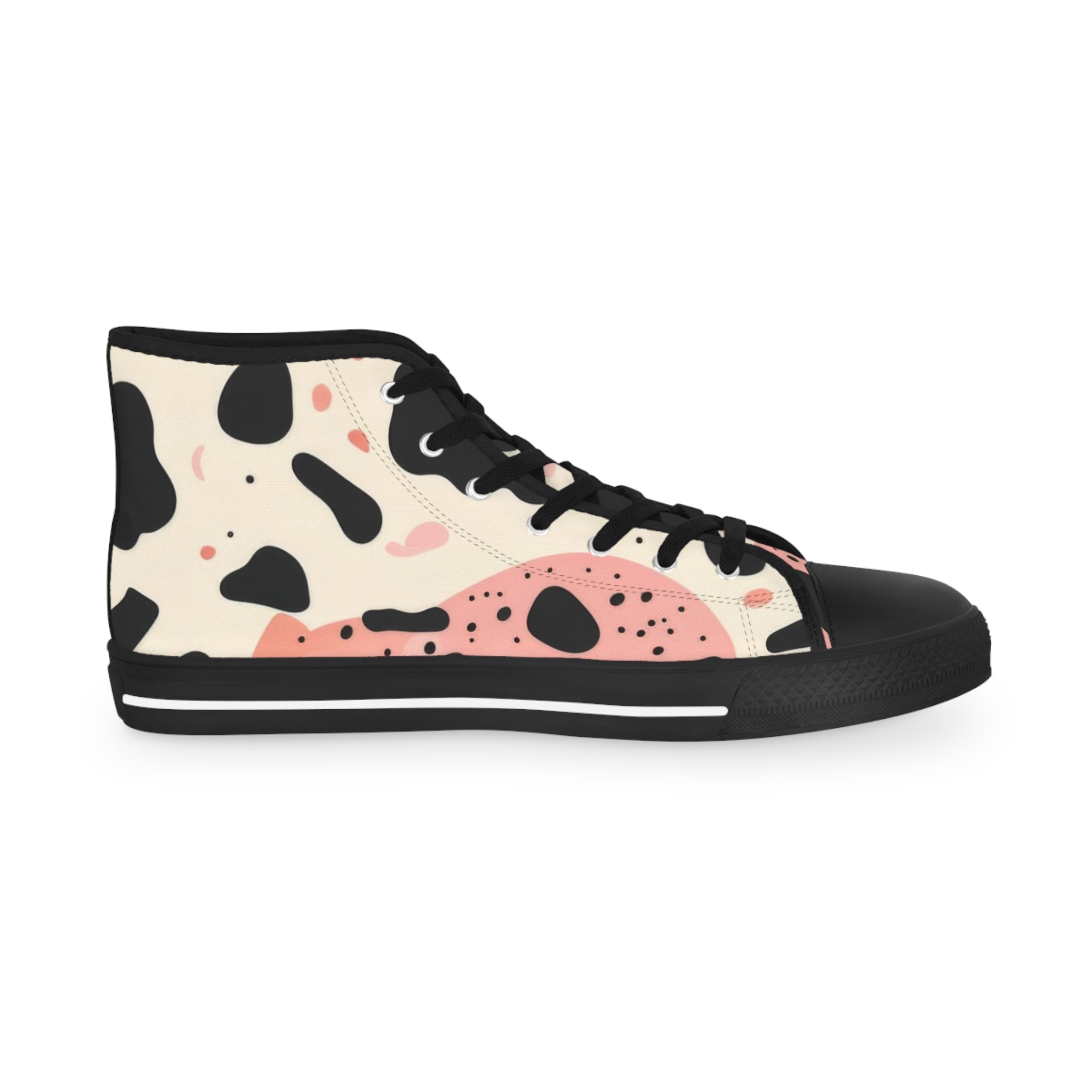 Organic Cow Print Cream and Pink Men's High Top Sneakers, Artsulli - Art is Long, Life is Short, Shoes, , , , , , , 