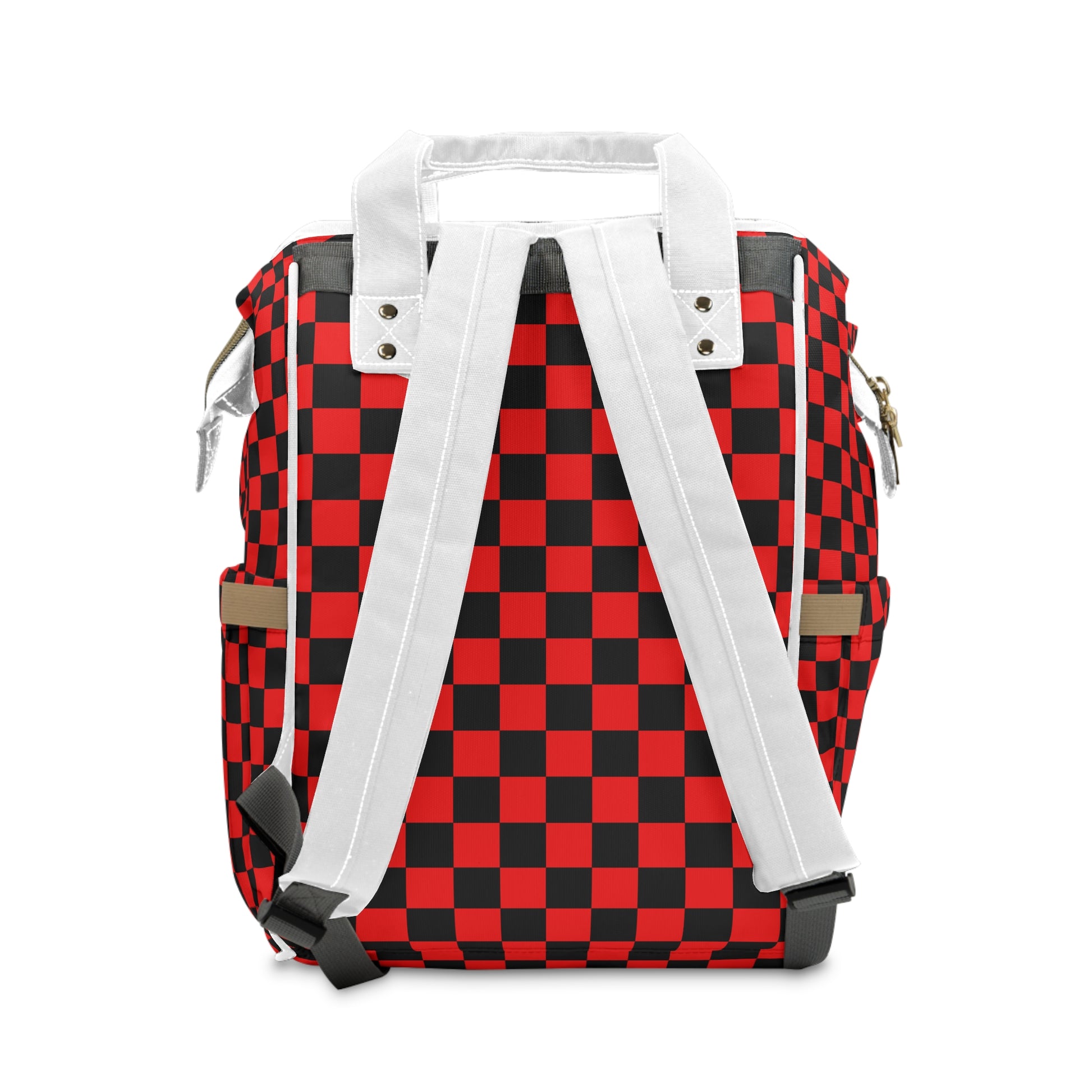 Checkerboard Red and Black Multifunctional Diaper Backpack, Artsulli - Art is Long, Life is Short, Bags, , , , , , , 