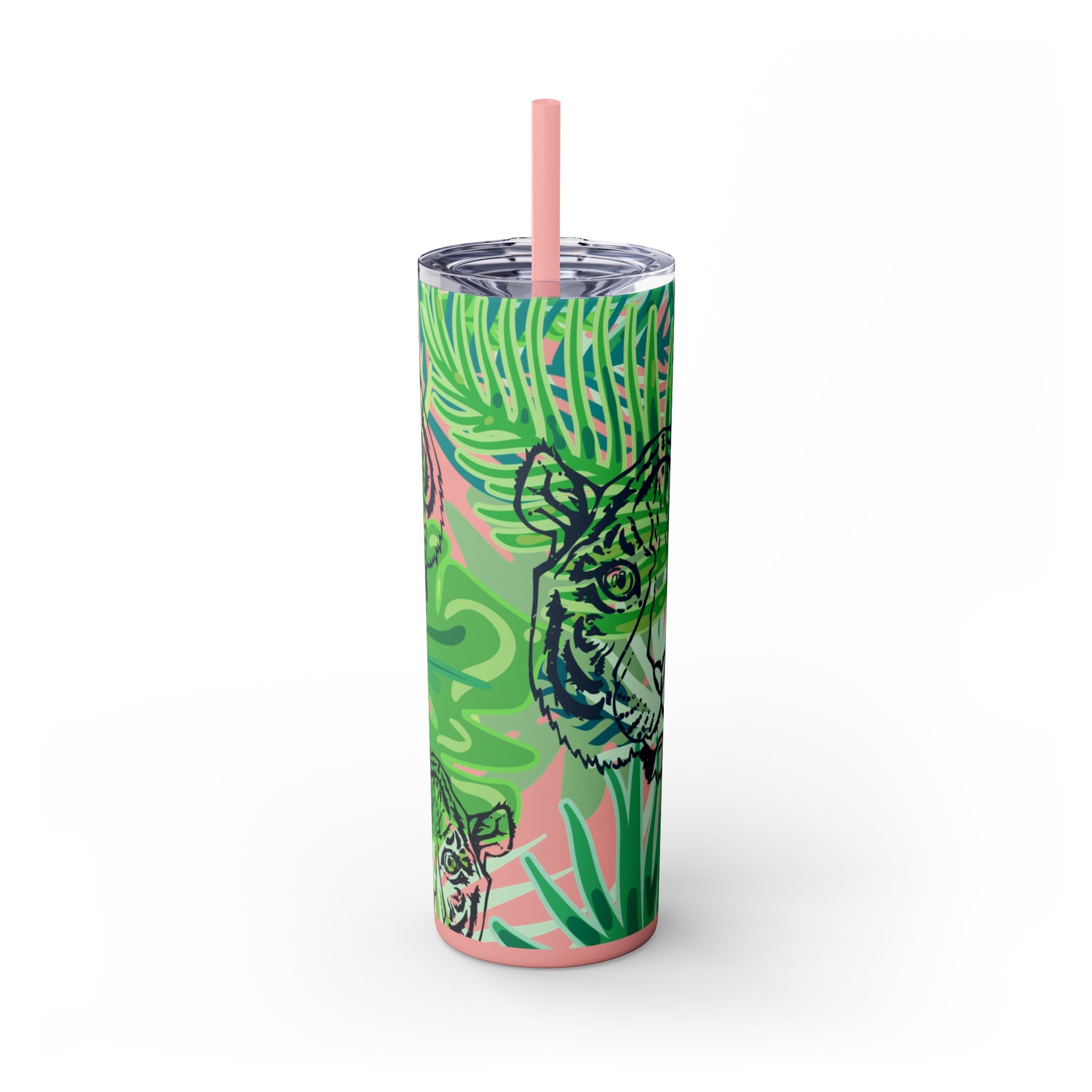 Tropical Jungle Tigers Green Skinny Tumbler with Straw, 20oz, Artsulli - Art is Long, Life is Short, Mug, , , , , , , 