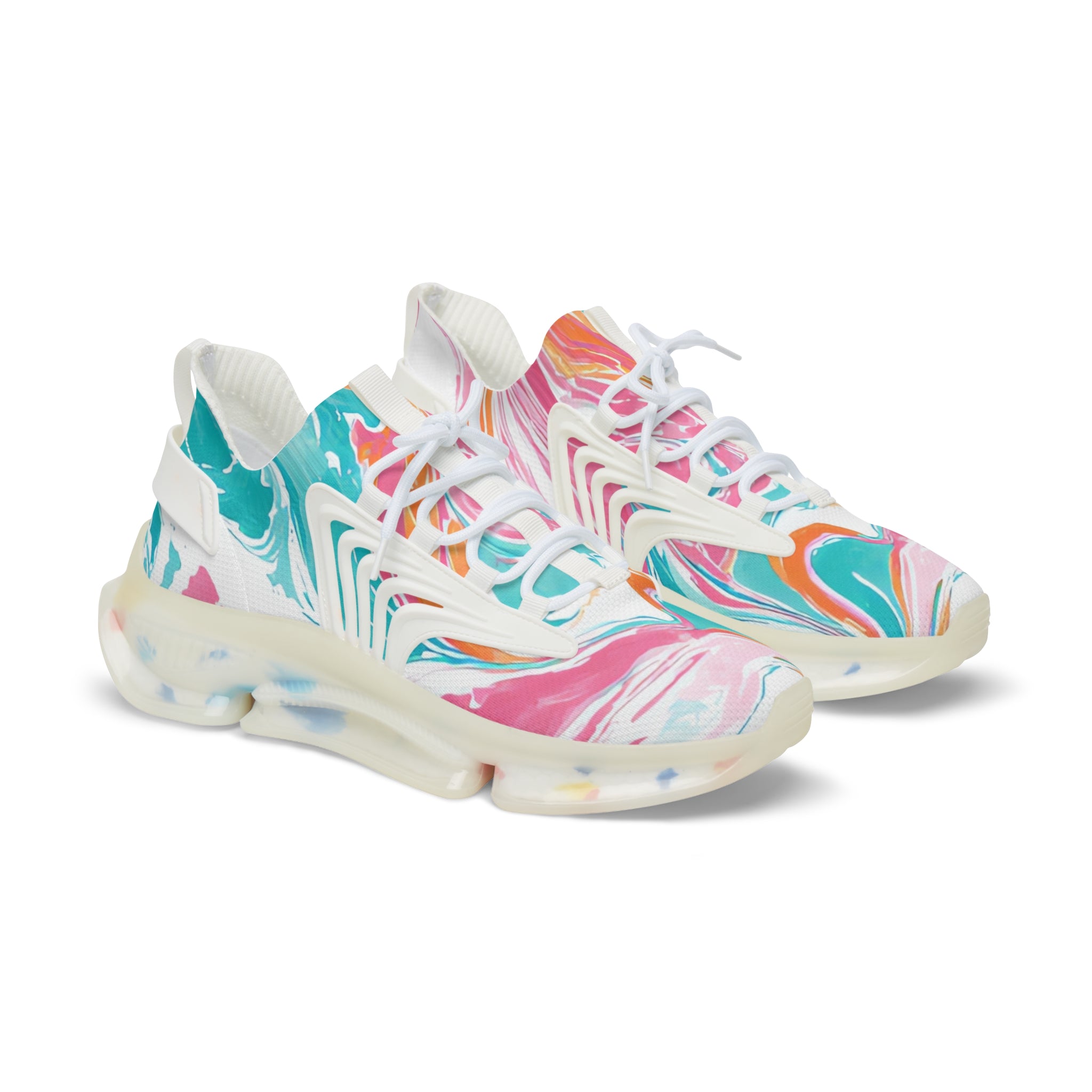 Liquid Pastel Spill Multi-Color Men's Mesh Sneakers, Artsulli - Art is Long, Life is Short, Shoes, Color, White sole, Size, US 5, , , 89942089549921443018