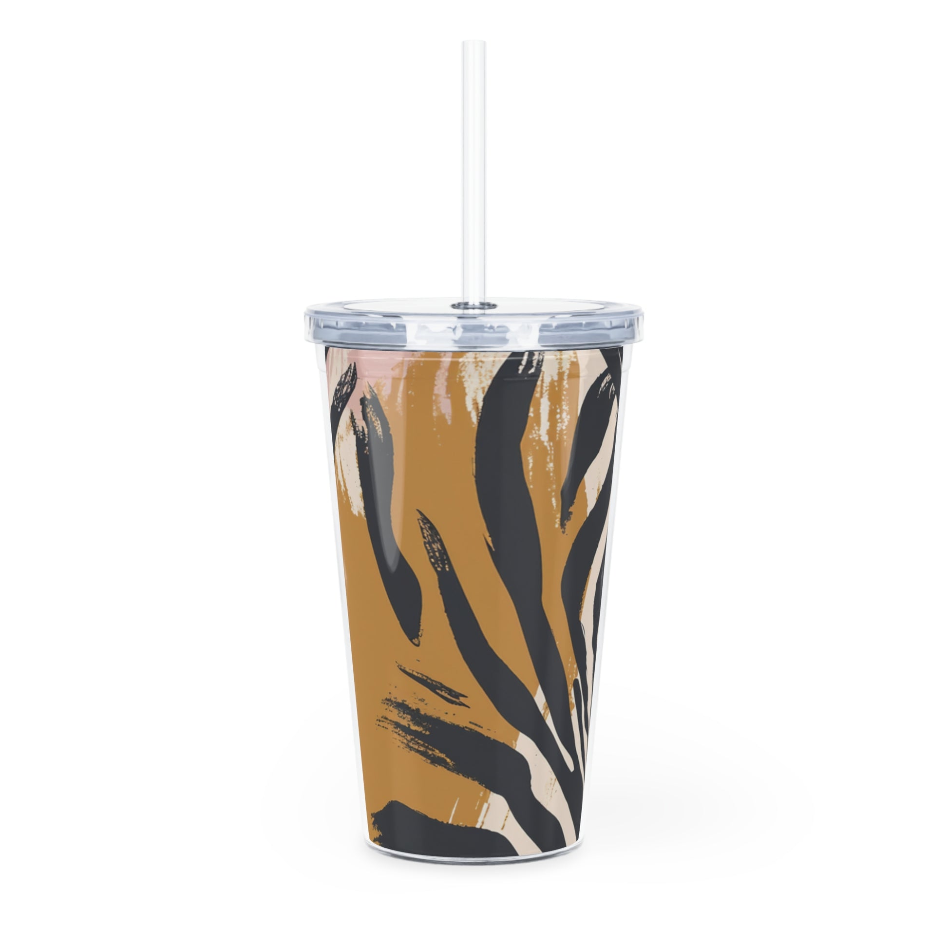 Beige Zebra Jungle Flats Plastic Tumbler with Straw, Artsulli - Art is Long, Life is Short, Mug, , , , , , , 