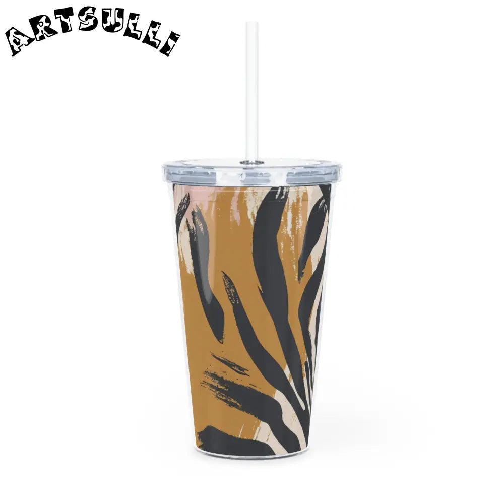 JAKKOUTTHEBXX Zebra Print Plastic Tumbler with Clear Straw