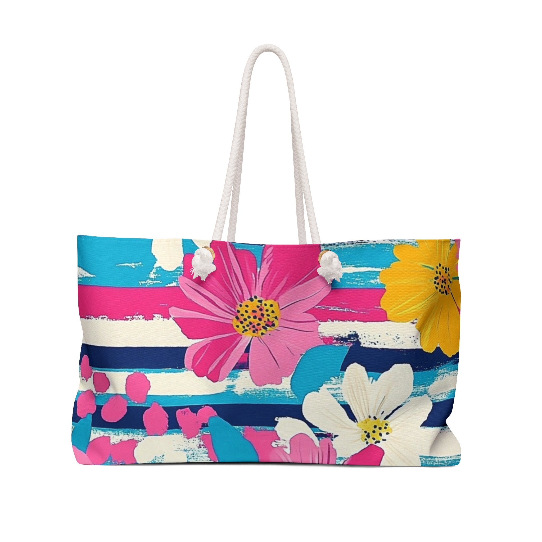 Dayglo Floral Stripes II Multi-Color Weekender Bag, Artsulli - Art is Long, Life is Short, Bags, Size, 24" × 13", , , , , 37688071542460