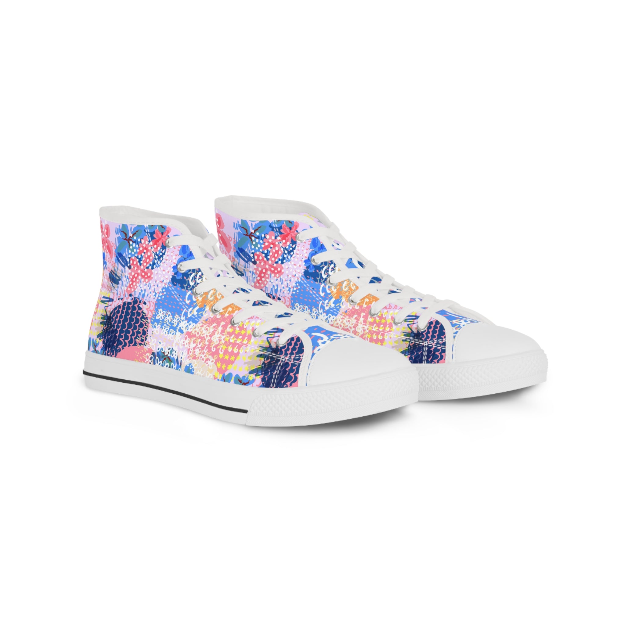 Flowers x Doodles x Hearts Multi-Color II Men's High Top Sneakers, Artsulli - Art is Long, Life is Short, Shoes, Size, US 5, Color, White sole, , , 13947803117649399429