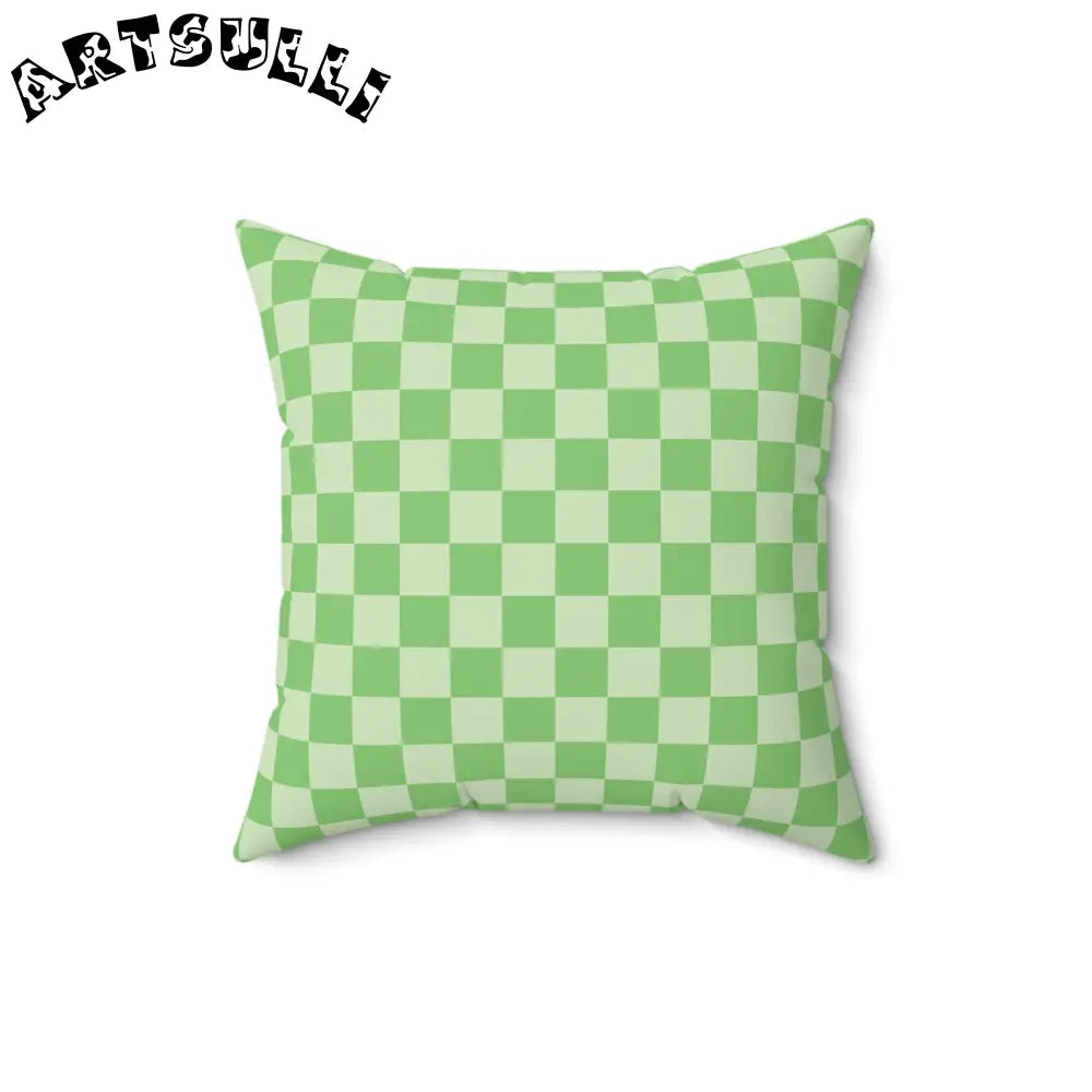 JAKKOUTTHEBXX Checkerboard Green Spun Polyester Square Pillow