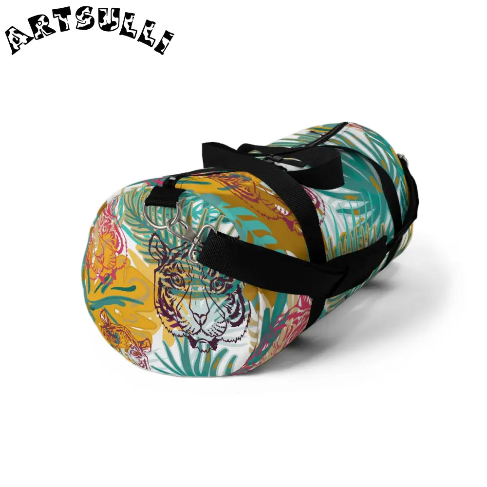 JAKKOUTTHEBXX Tropical Jungle Tigers Brown and Green Duffel Bag