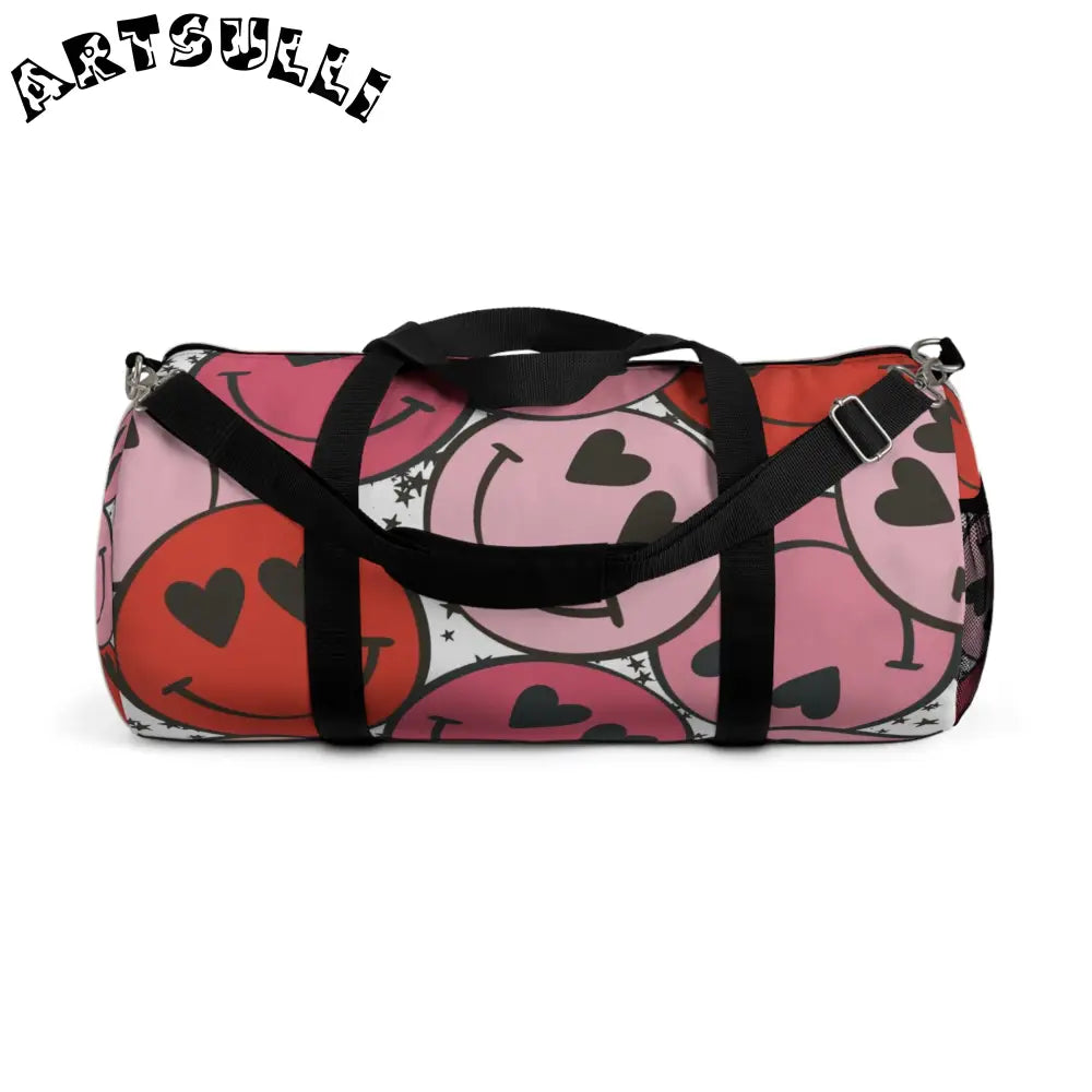 JAKKOUTTHEBXX Smiley Face x Heart Eyes Pink and Red Duffel Bag