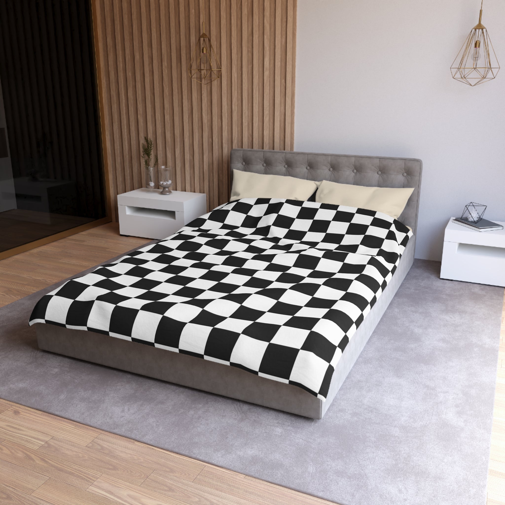 Checkerboard White and Black Microfiber Duvet Cover, Artsulli - Art is Long, Life is Short, Home Decor, , , , , , , 