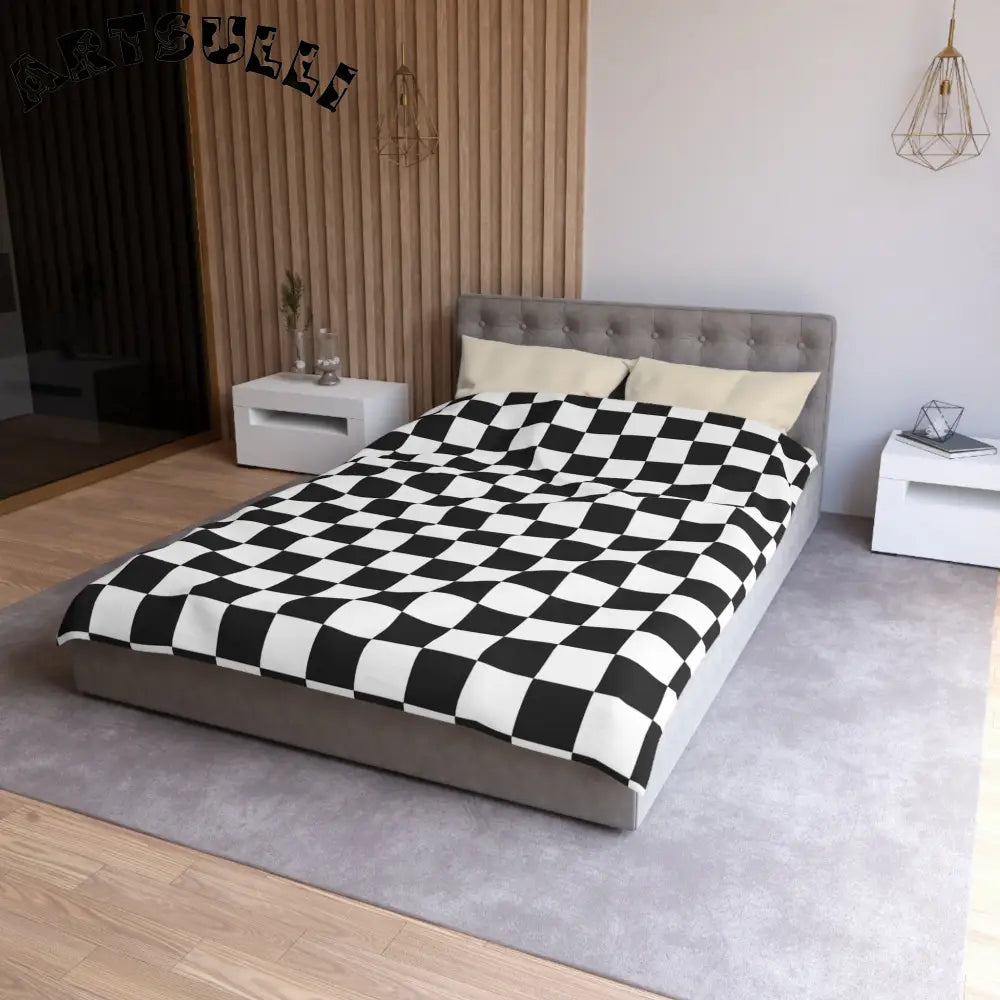 JAKKOUTTHEBXX Checkerboard White and Black Microfiber Duvet Cover