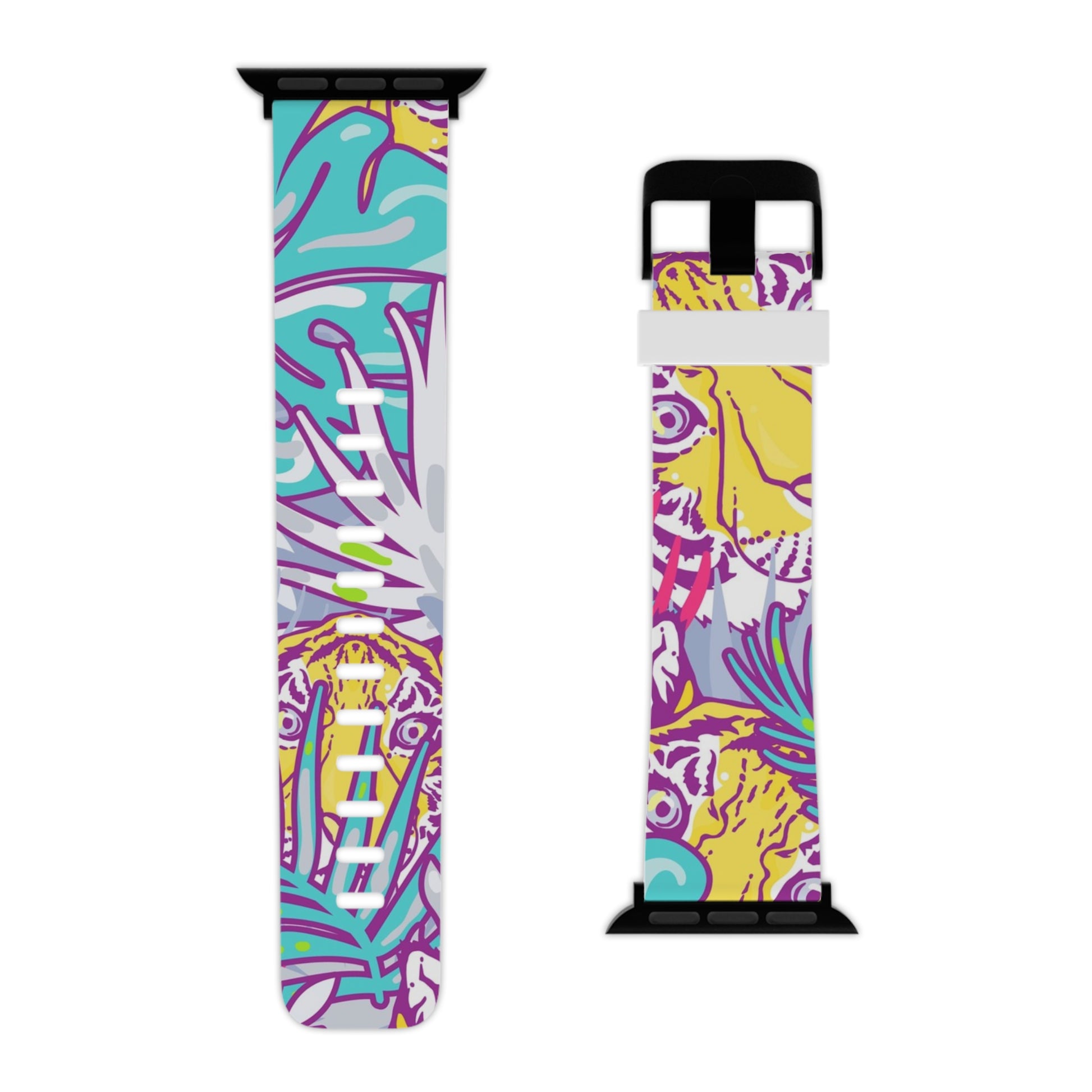 Tropical Floral Tigers Torquise and Purple Watch Band for Apple Watch, Artsulli - Art is Long, Life is Short, Accessories, , , , , , , 