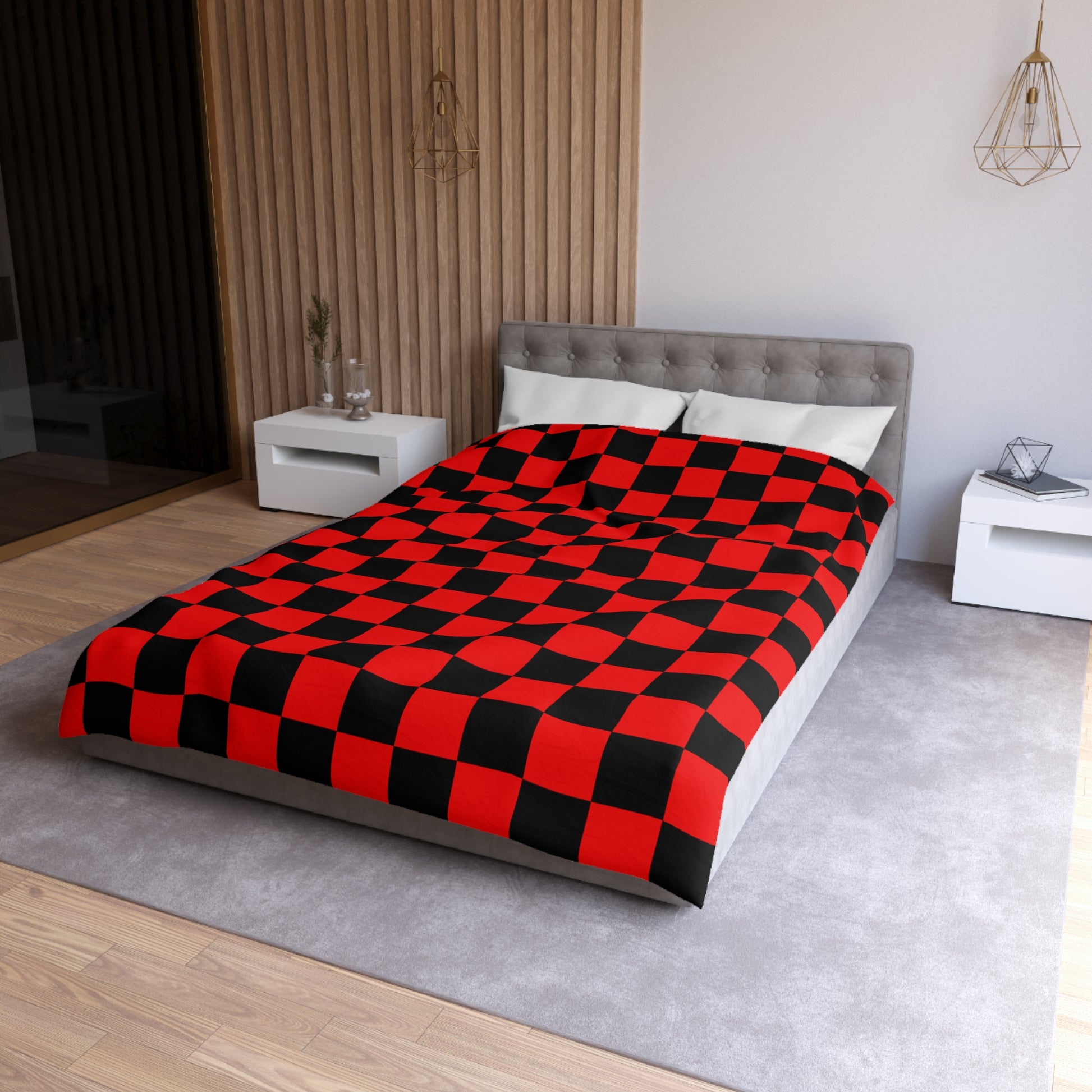 Checkerboard Red and Black Microfiber Duvet Cover, Artsulli - Art is Long, Life is Short, Home Decor, , , , , , , 