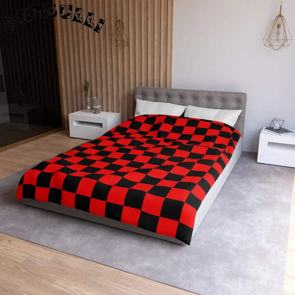 JAKKOUTTHEBXX Checkerboard Red and Black Microfiber Duvet Cover