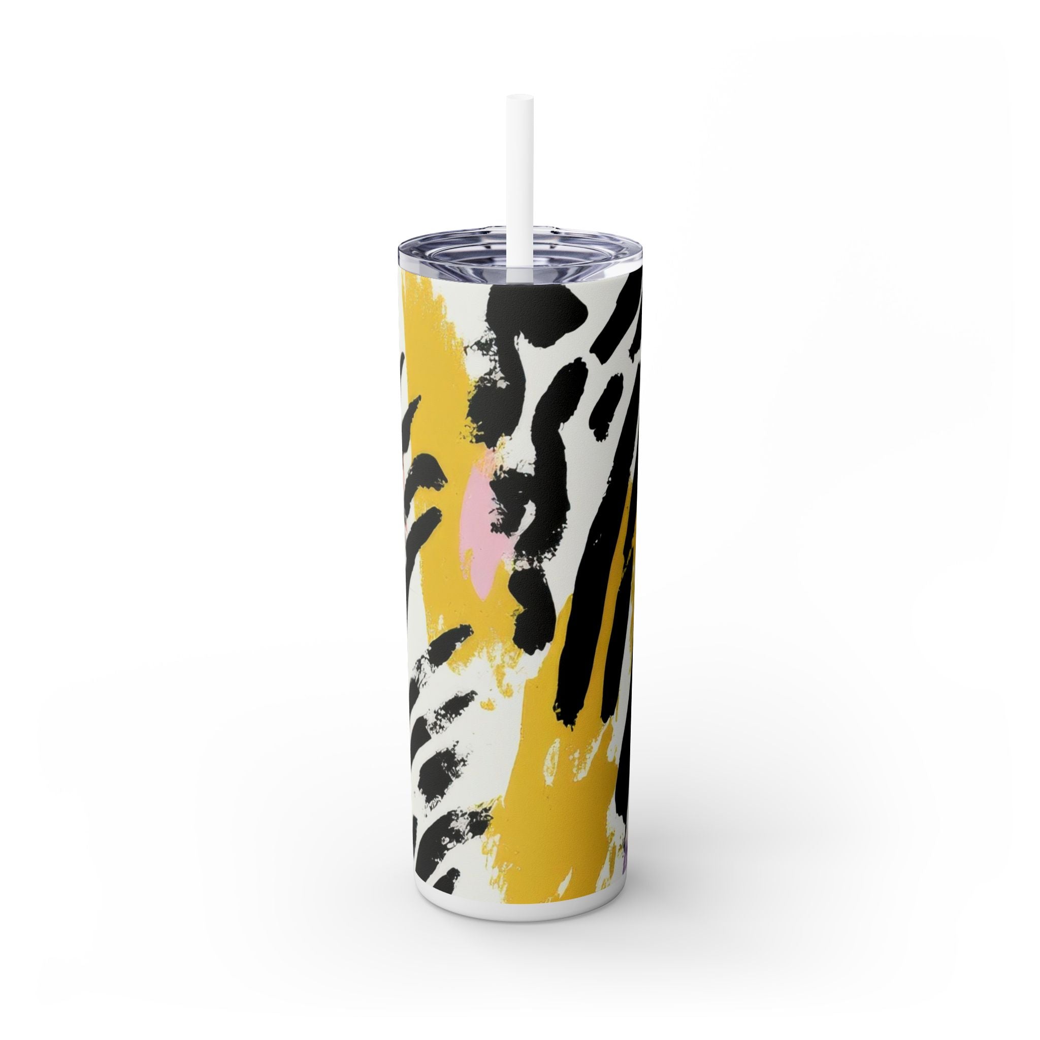 Wild Zebra Stripes x Paint Brush Strokes Multi-Color Skinny Tumbler with Straw, 20oz, Artsulli - Art is Long, Life is Short, Mug, , , , , , , 