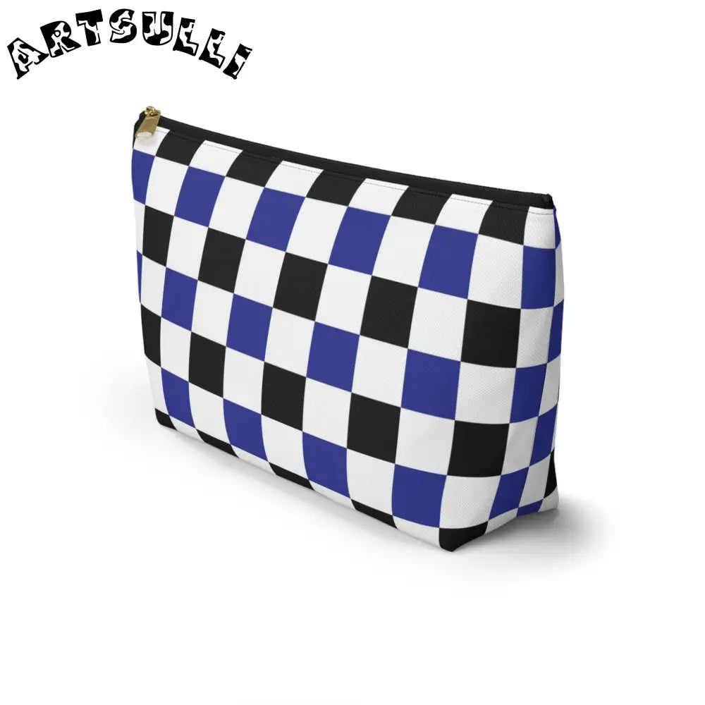 JAKKOUTTHEBXX Checkerboard Blue White and Black Accessory Pouch w