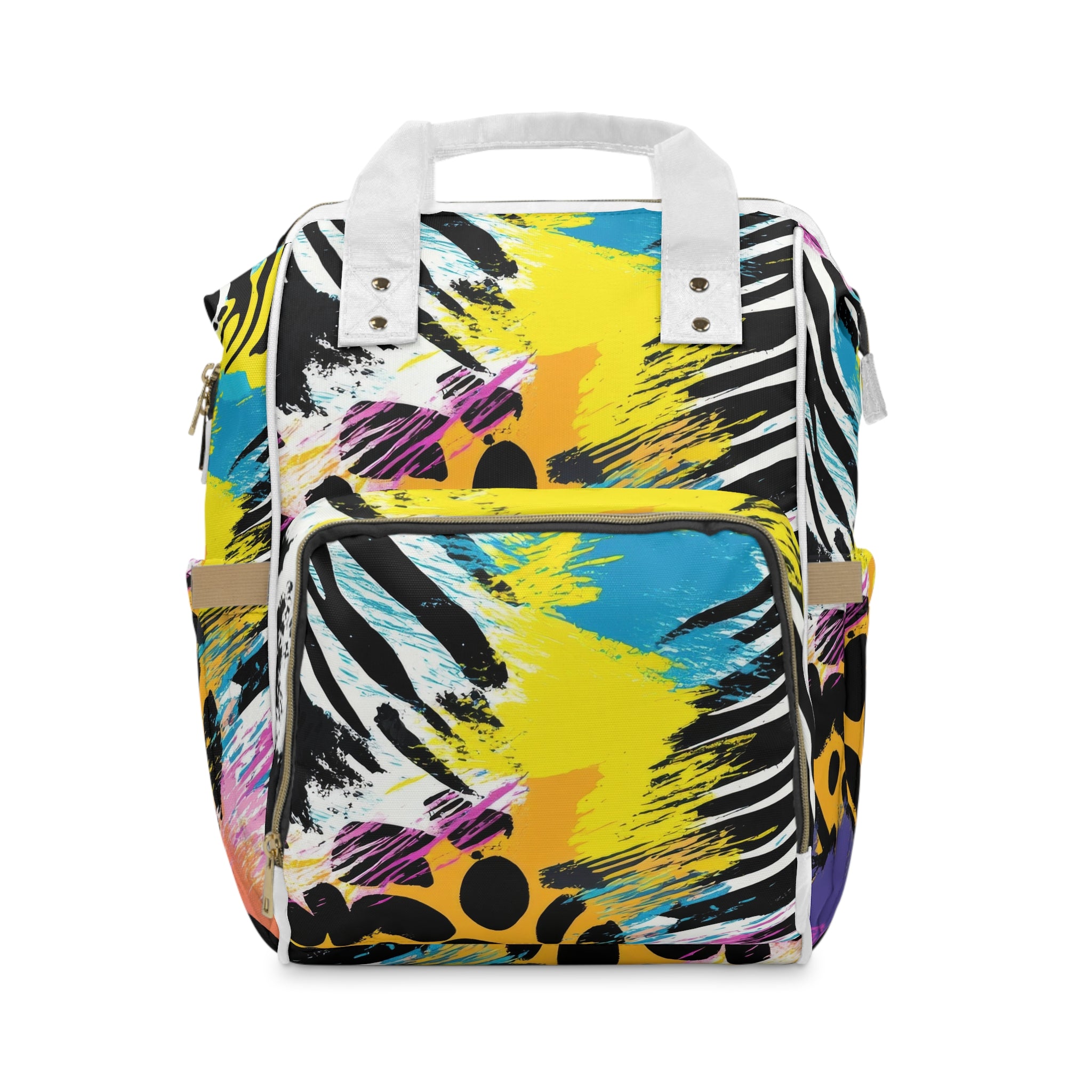 Zebra Stripes x Leopard Print x Paint Splatter Multi-Color Multifunctional Diaper Backpack, Artsulli - Art is Long, Life is Short, Bags, Size, 15.0" × 10.8" × 6.7'', , , , , 17898663081638