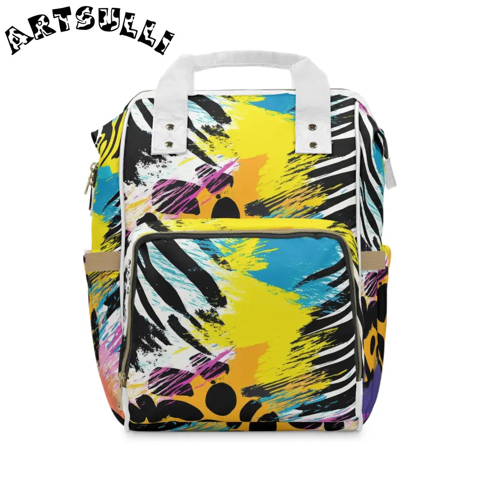 Zebra Stripes x Leopard Print x Paint Splatter Multi-Color Multifunctional Diaper Backpack, Artsulli - Art is Long, Life is Short, Bags, Size, 15.0" × 10.8" × 6.7'', , , , , 17898663081638