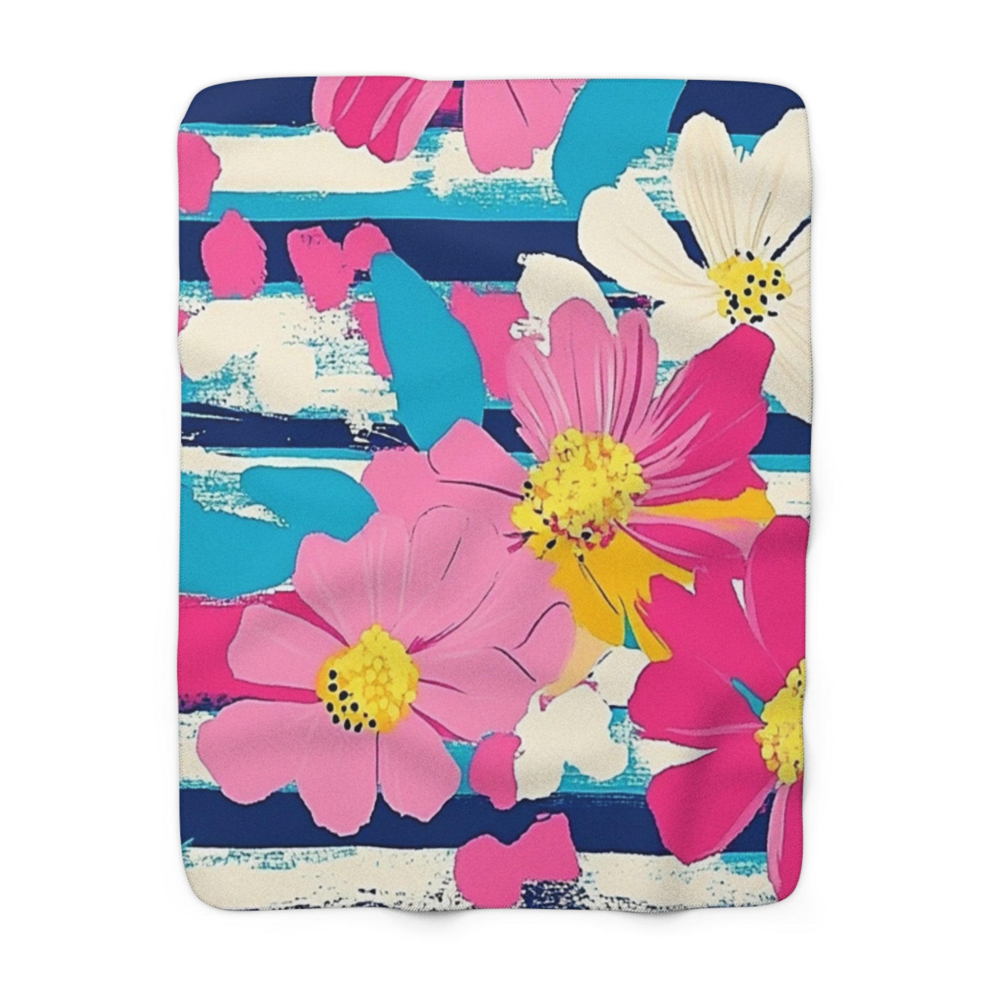 Dayglo Floral Stripes Multi-Color Sherpa Fleece Blanket, Artsulli - Art is Long, Life is Short, Home Decor, Size, 50" × 60", , , , , 38619839447915