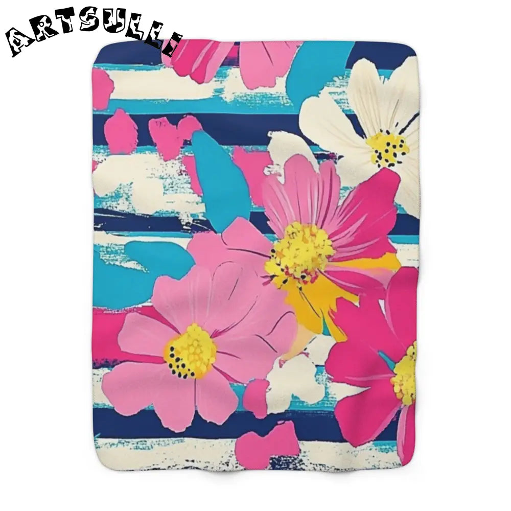 JAKKOUTTHEBXX Dayglo Floral Stripes Multi-Color Sherpa Fleece