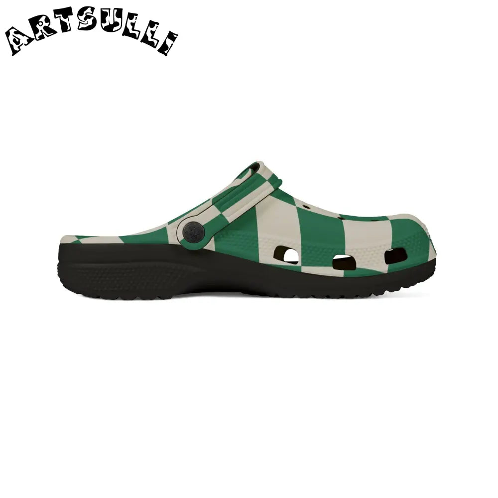 JAKKOUTTHEBXX Checkerboard Dark Green EVA Foam Rubber Shoes (AOP)