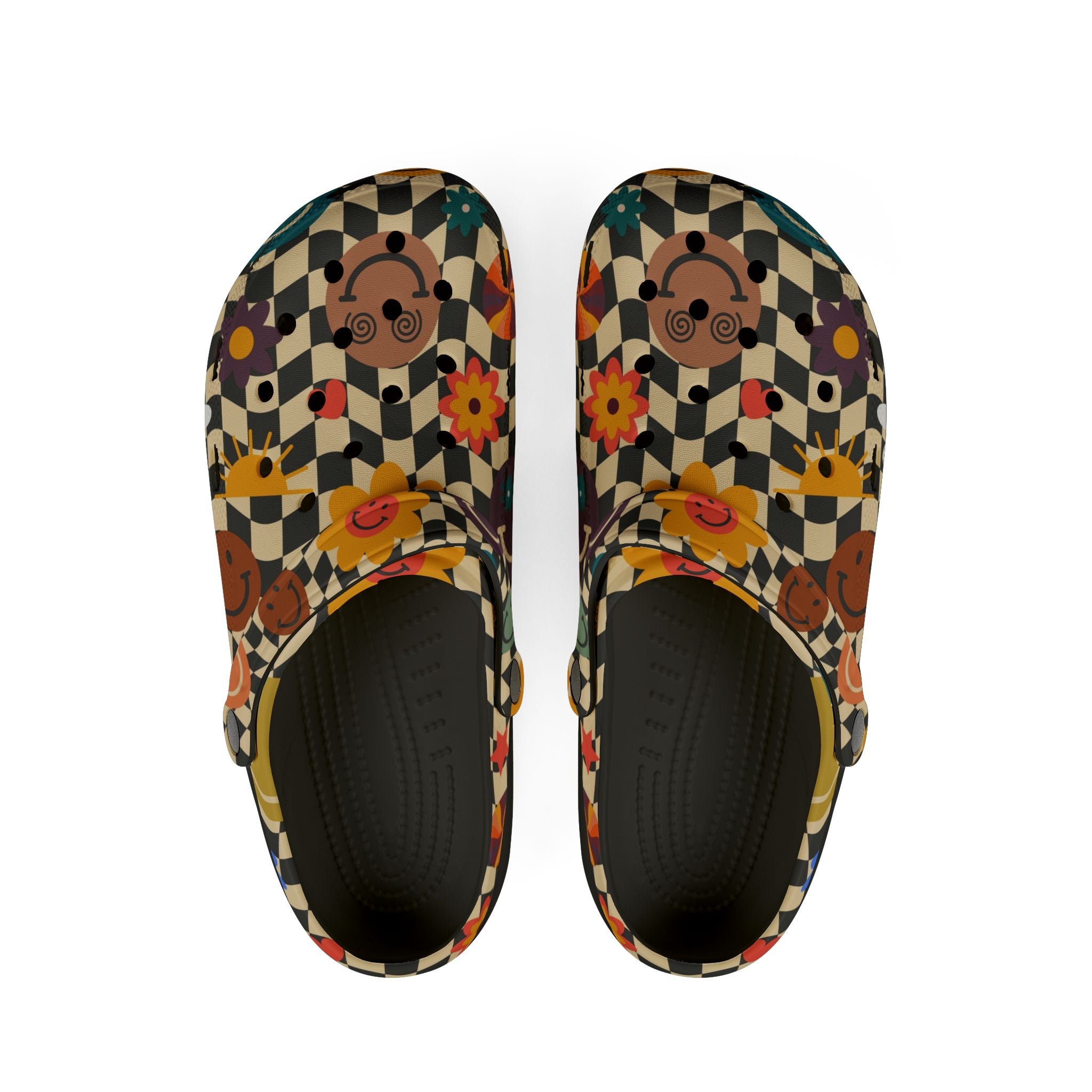 Trippy x Wavy Checkerboard x Smiley Face x Rainbow x Flowers Multi-Color EVA Foam Rubber Shoes (AOP), Artsulli - Art is Long, Life is Short, Shoes, Size, US 6 (Women's), Color, Black, , , 13861602629429228835