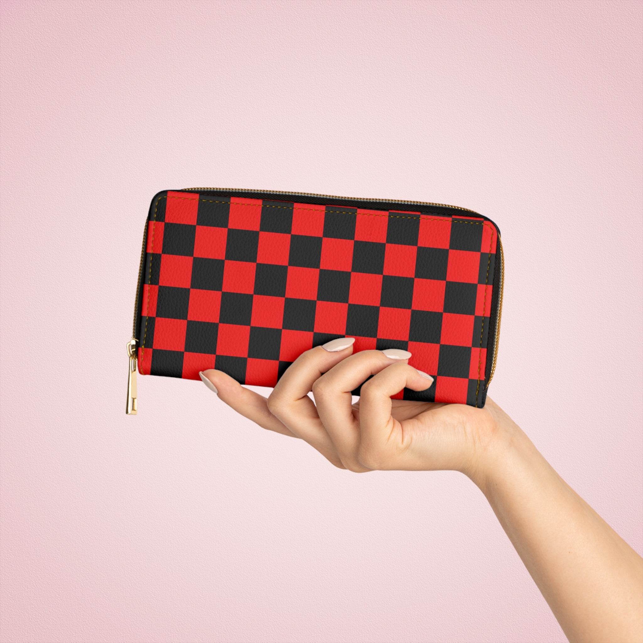 Checkerboard Red and Black Zipper Wallet, Artsulli - Art is Long, Life is Short, Accessories, , , , , , , 