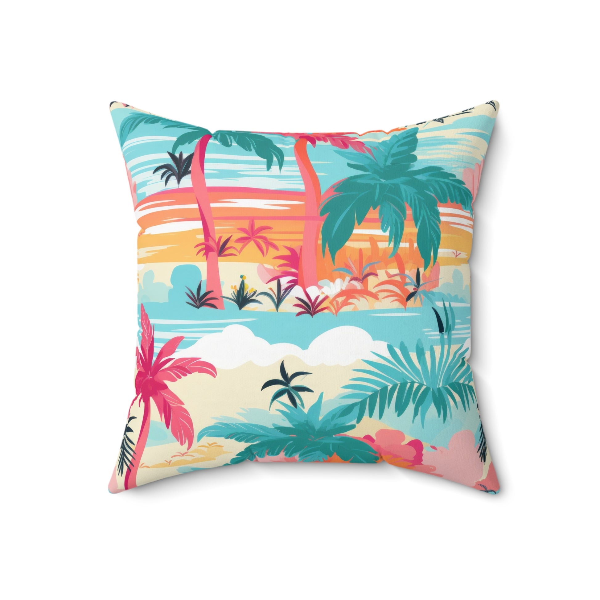 Tropical Palm Beach Paradise Multi-Color Spun Polyester Square Pillow, Artsulli - Art is Long, Life is Short, Home Decor, , , , , , , 